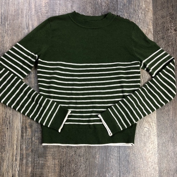 Zara Green And White Striped Sweater 